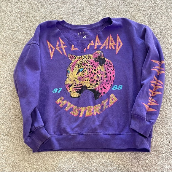 Def Leppard Hysteria Purple Vibrant Colorful Leopard Cotton Sweatshirt Medium - Picture 5 of 9